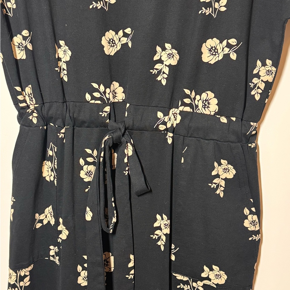 Piper & Scoot Womens Black & Cream Floral Wide Leg Tie Waist Jumpsuit Size Large - Picture 3 of 8